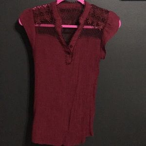 Burgundy shirt sleeve blouse